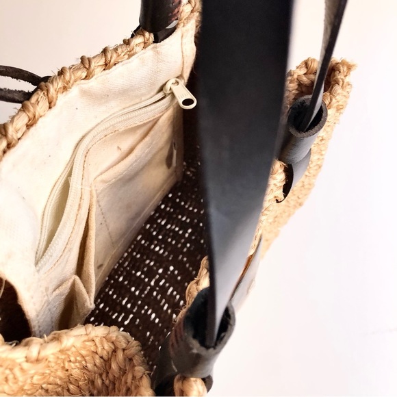 VINTAGE Y2K NINE WEST RESORT LIGHT TAN TWINE/LEATHER/CANVAS MINI PURSE - Picture 5 of 7